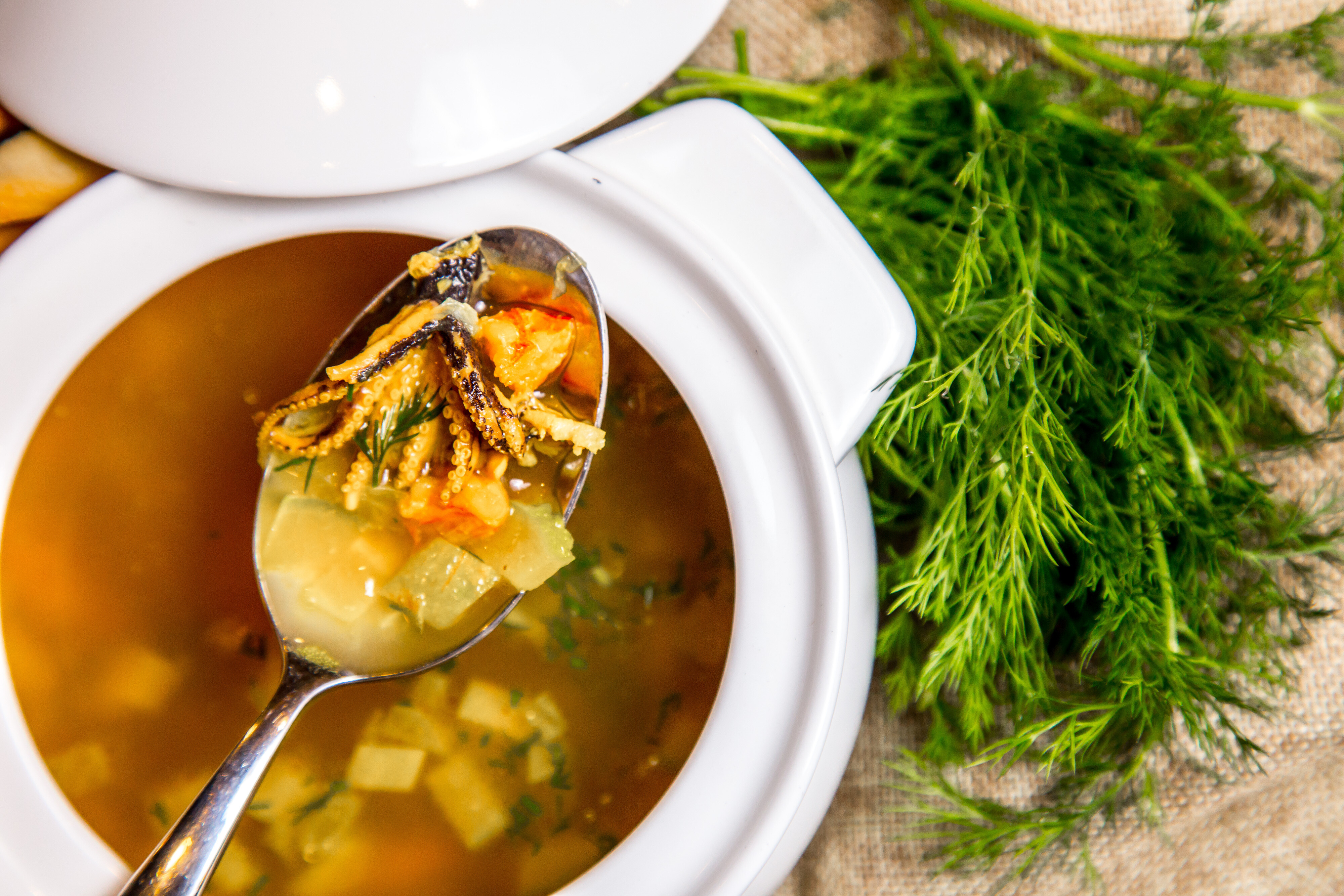 calamari soup vegetables top view eb792