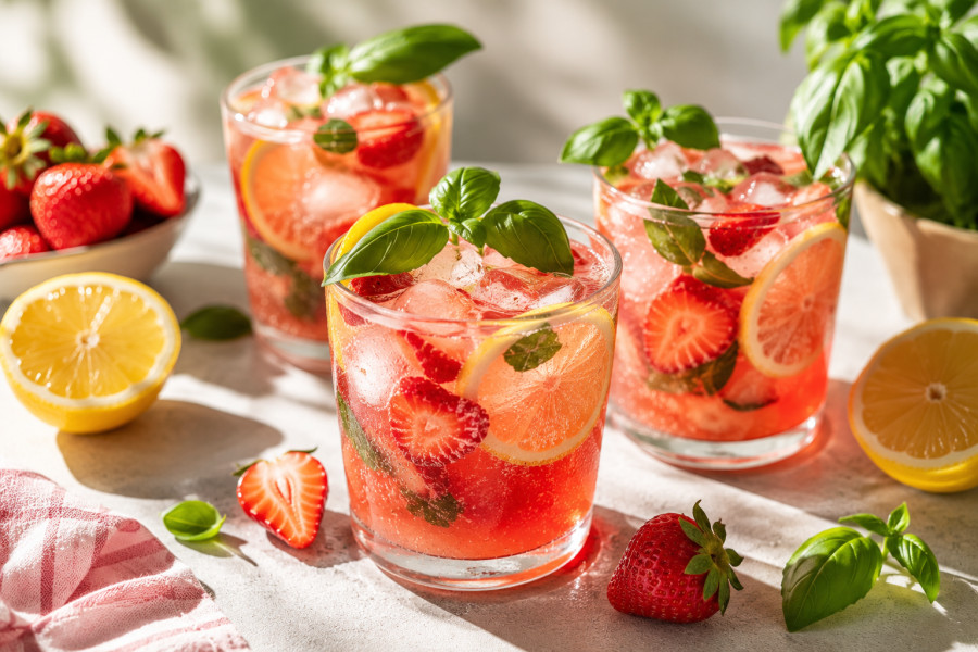 Sparkling lemonade με φράουλα και βασιλικό: Η πιο Instagram-worthy λεμονάδα του καλοκαιριού